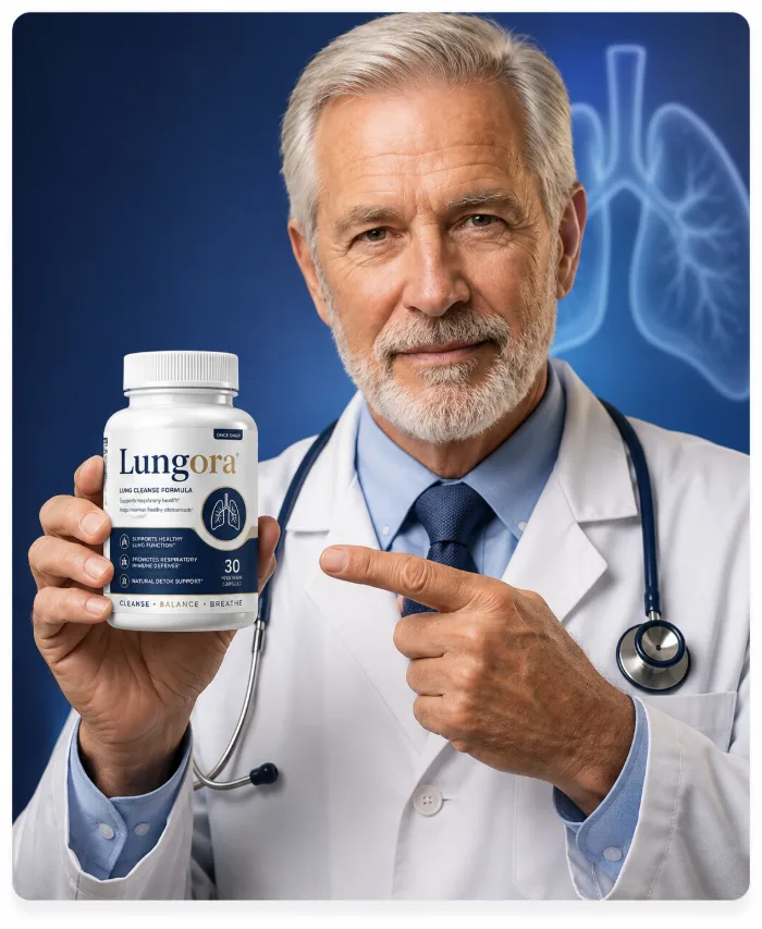 Doctor holding a bottle of Lungora